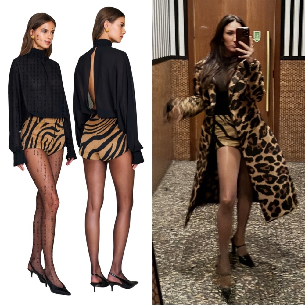 SER.O.YA High-Waist Zebra Print Shorts in Tan and Black - Picture 2 of 6